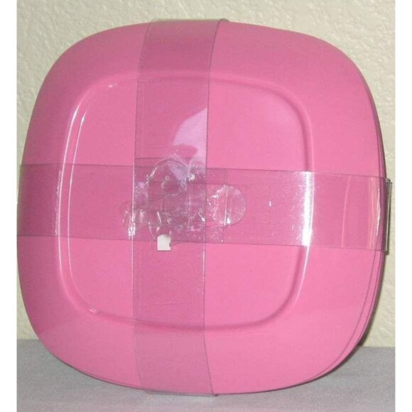 Backyard BBQ Set Of 4 Pink White Melamine 7" Square Plates Pool Picnic Outdoor - Picture 2 of 3